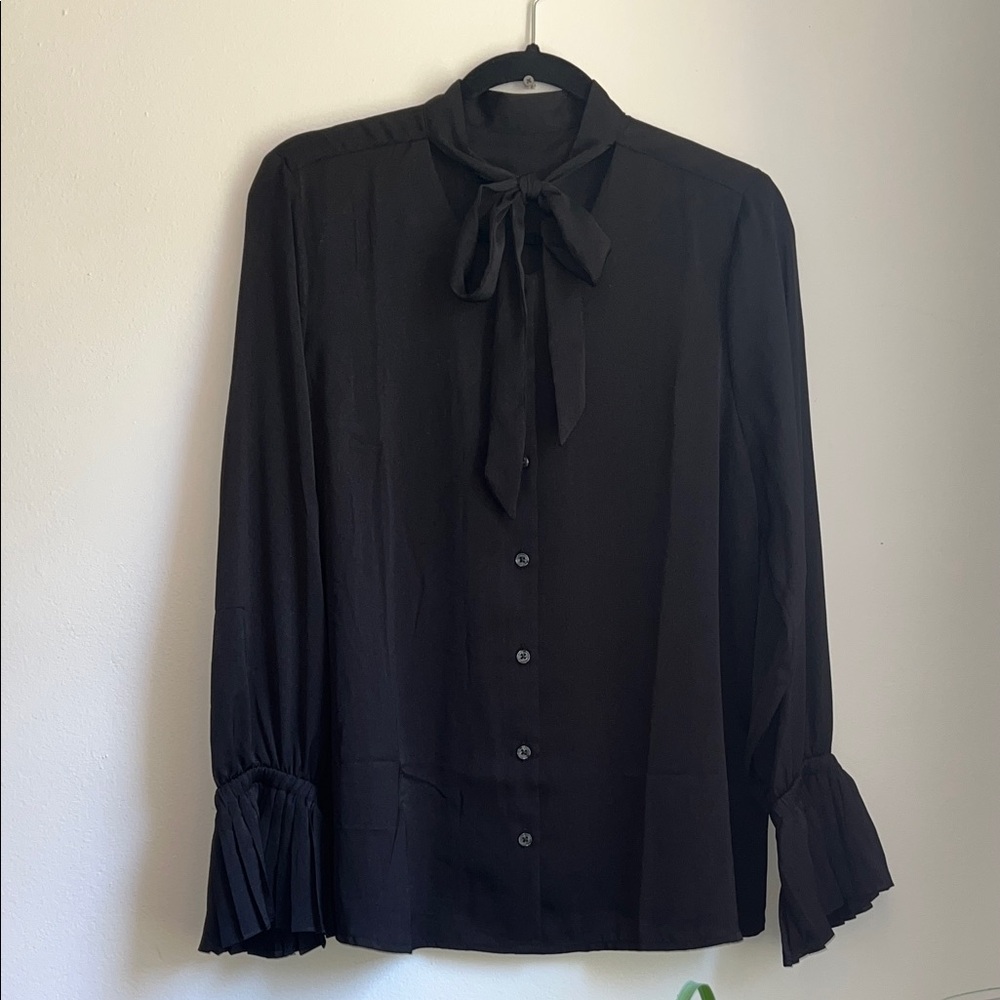 NWT Banana Republic Black Blouse with Bow Detail